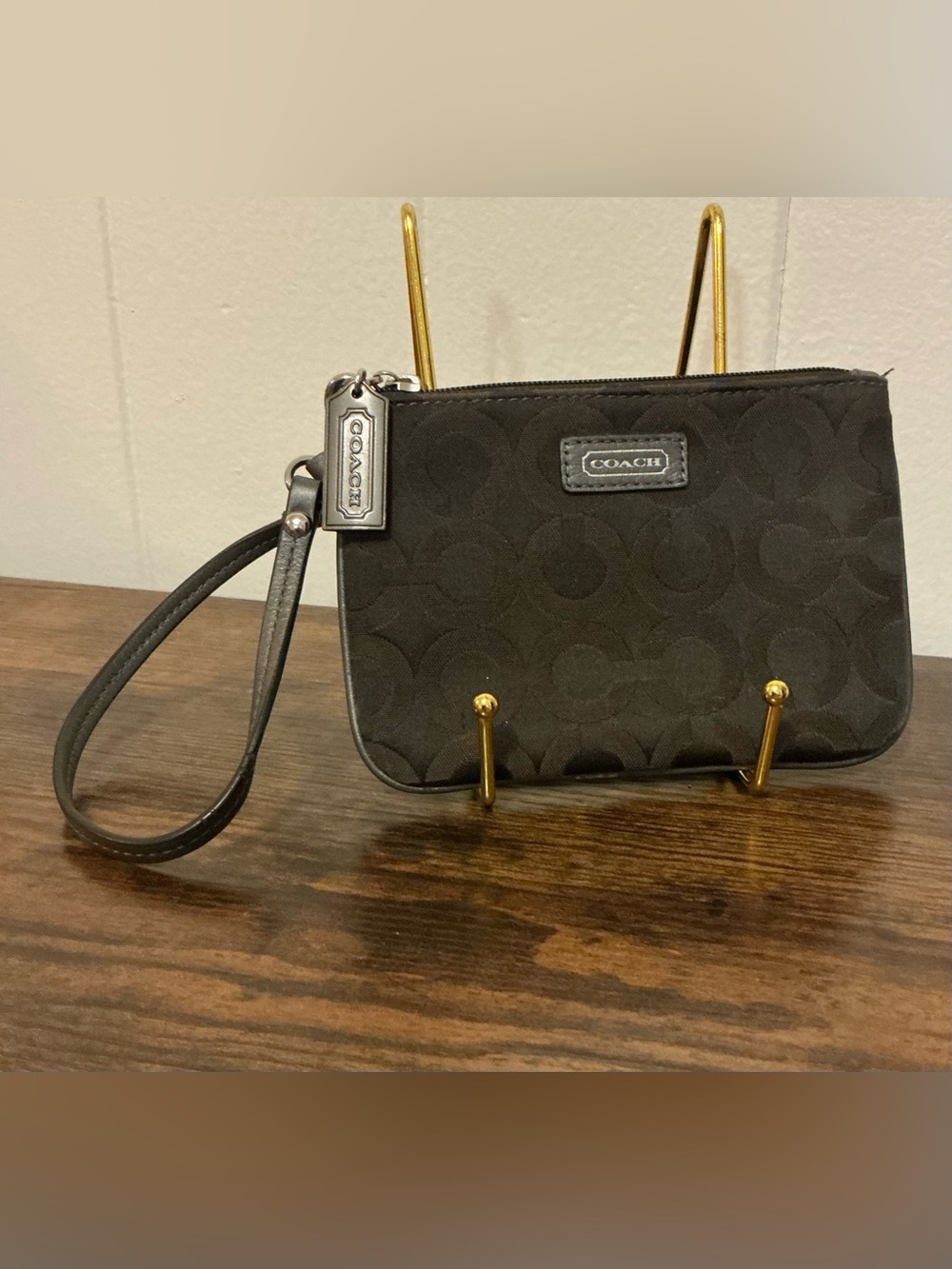 Rare Vintage Coach Brown Signature Monogram Canvas Clutch Wristlet Wallet